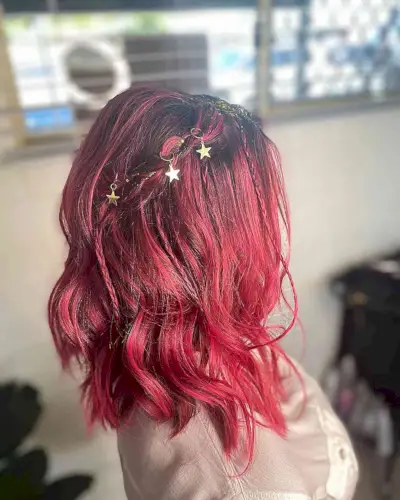 Shoulder-Length Festival Pink Boho Baby Braids and Gold Rings