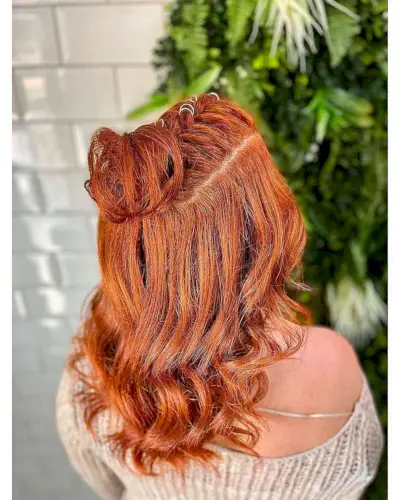 Mid-Length Bright Copper Hair with Top Braid for festivities
