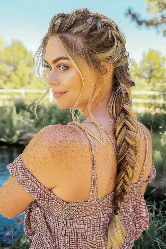 Lös fransk fläta för en ledig dag med mjuka lösa trådar' title=