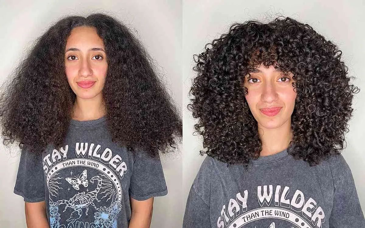 Voluminozen kodrast kroj, ki se pase na ramenih, za podolgovate oblike obraza' title=