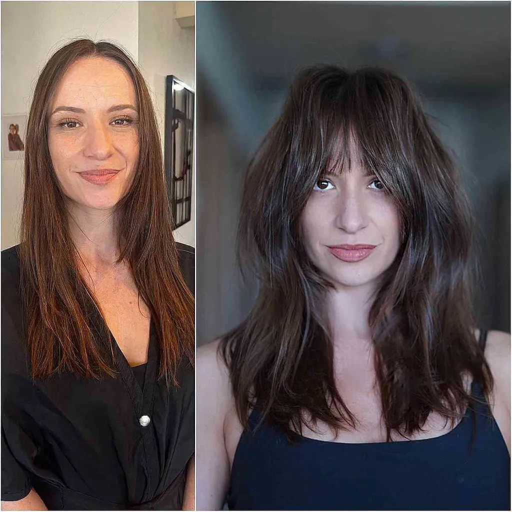 Ženstvene srednje dolge notranje plasti za dolg obraz' title=