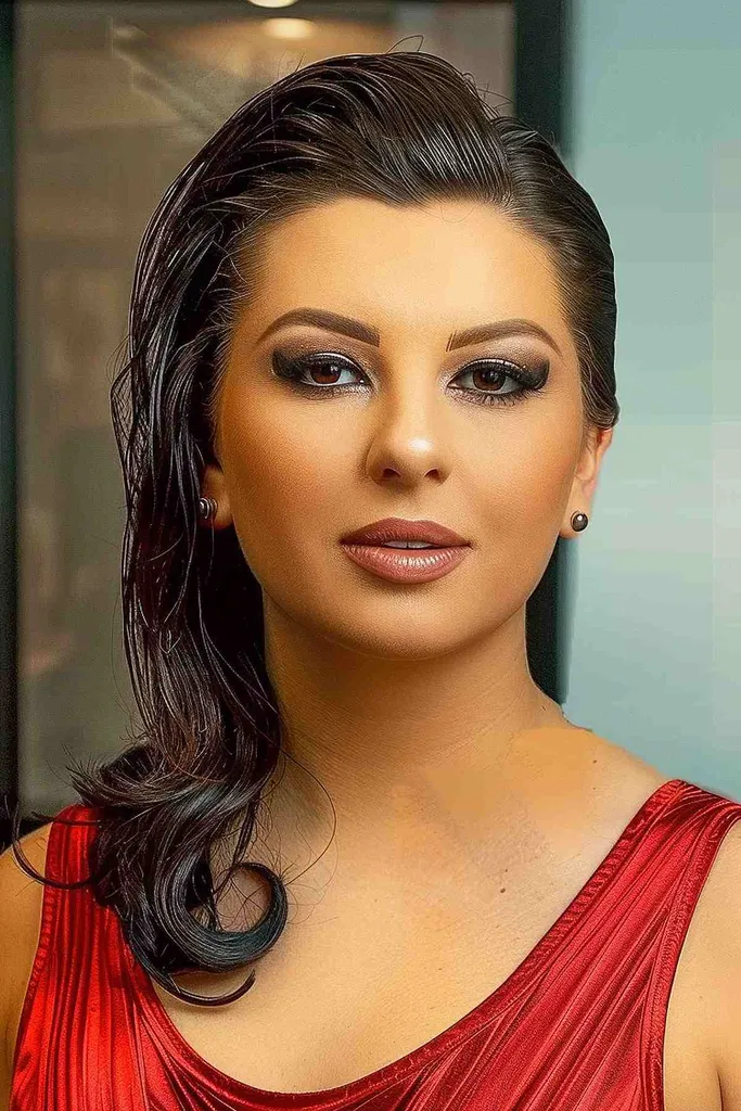 Penteado de festa penteado para trás' title=