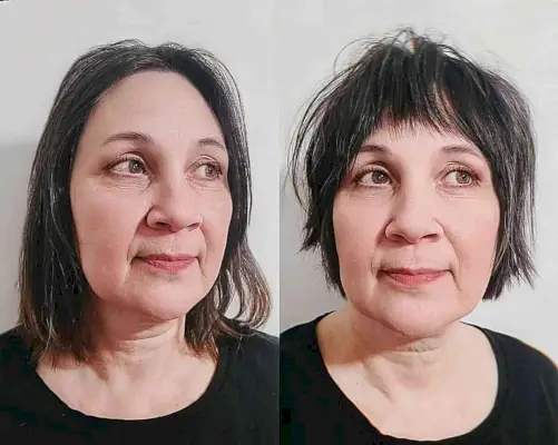 Short and Shaggy Bixie Cut for older women with thin hair