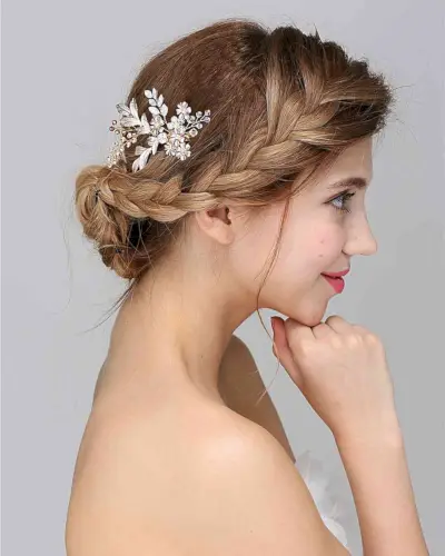 Modern Braid Updo with Rhinostone Leaves Medieval hairstyles