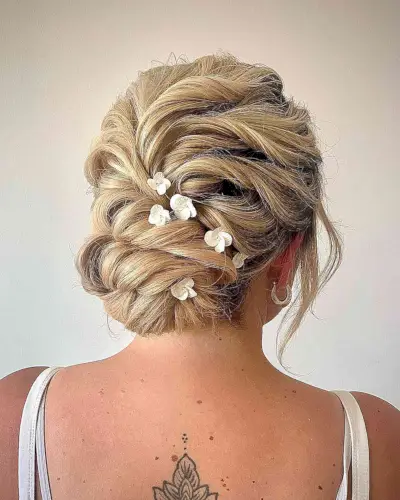 Medieval Blonde Textured Twist Bun with Floral Pins