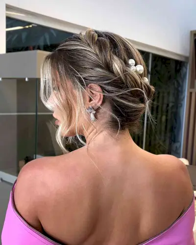 Medieval Loose French Braid Updo with Face-Framing Layers