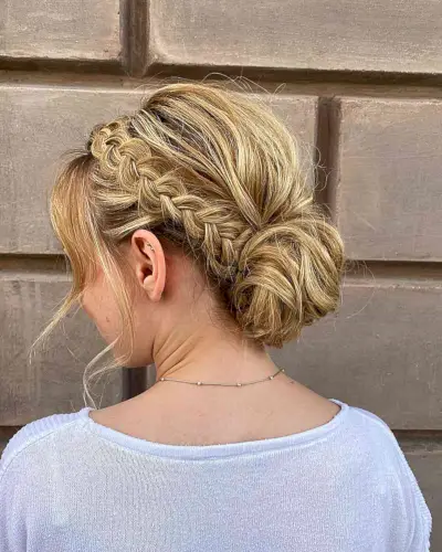Medieval Blonde Crown Braid and Low Bun