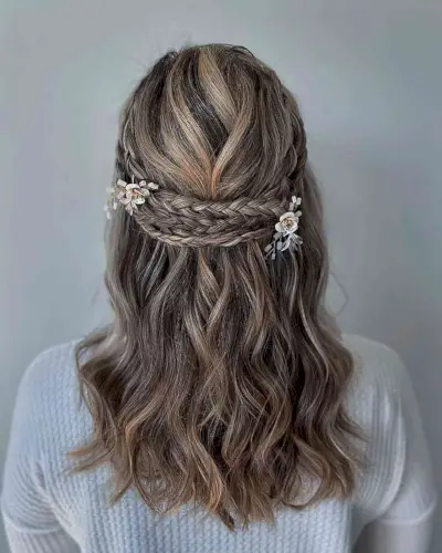 Medium Half-Up Medieval Triple Braids with Beach Waves