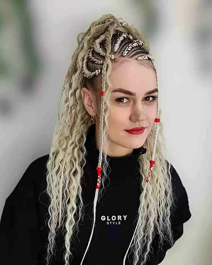 Tresses Cornrow de style Viking avec queue de cheval à tissage long' title=