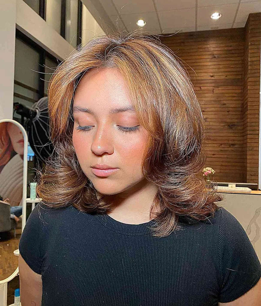 Klasický střih Rachel s melírem na ramenou' title=