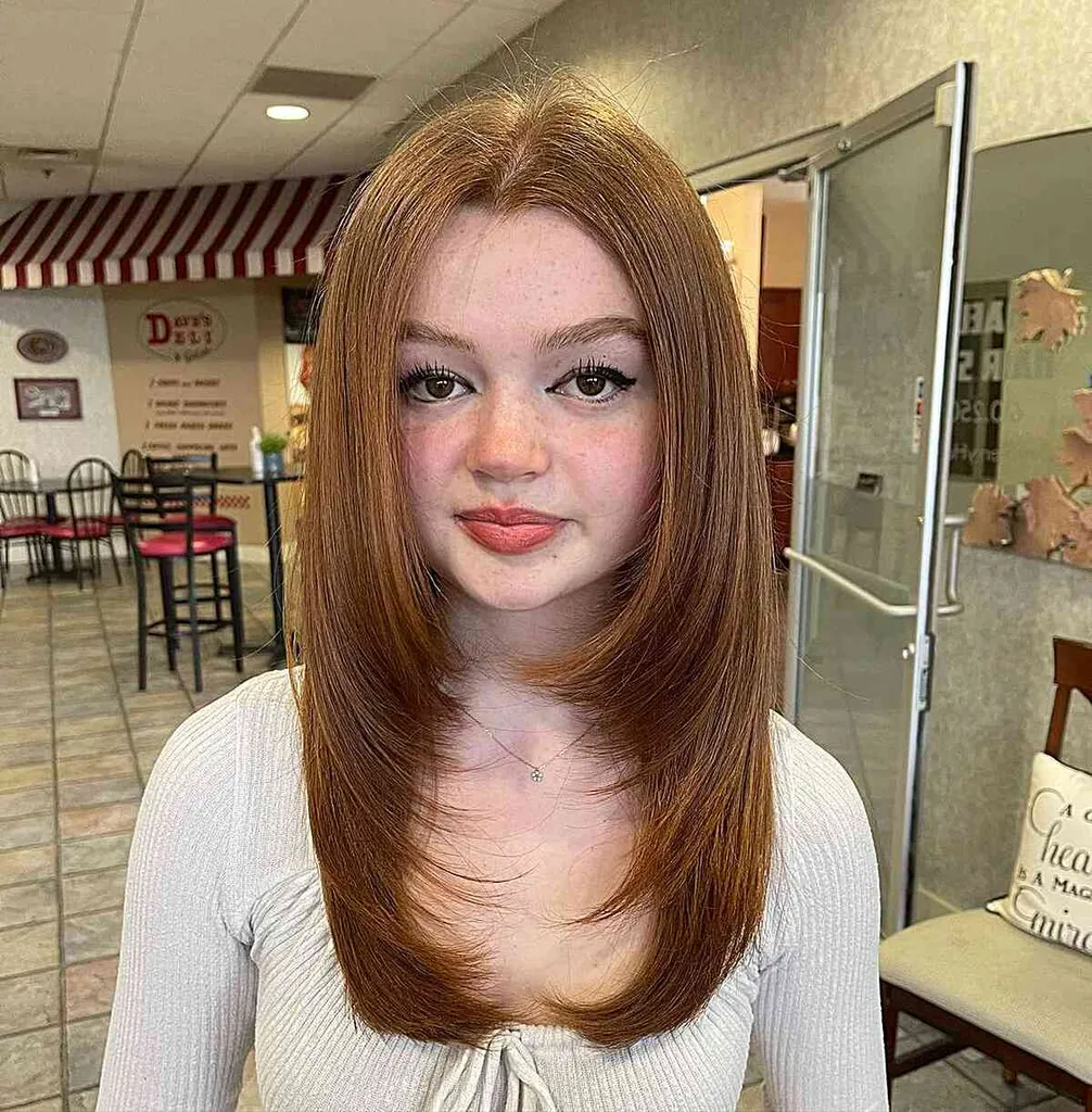 Středně dlouhý elegantní vrstvený střih Rachel s obličejovým rámem' title=