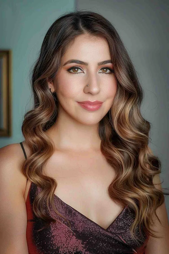 Lang frisure med havfruebølger' title=