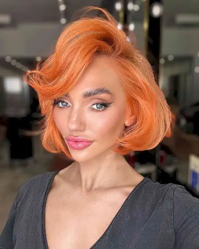 Vintage 80s Bright Peach Voluminous Bob for Short Hair