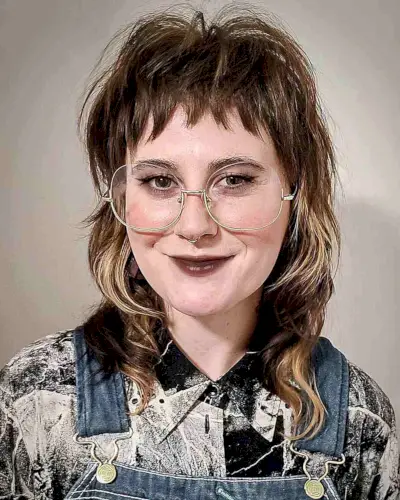 80s Shoulder-Length Layered Shullet with Spiky Bangs