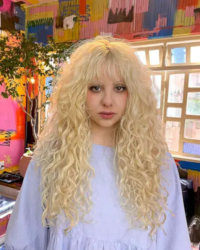 Long-Length 80s Blonde Loose Curls and Textured Fringe