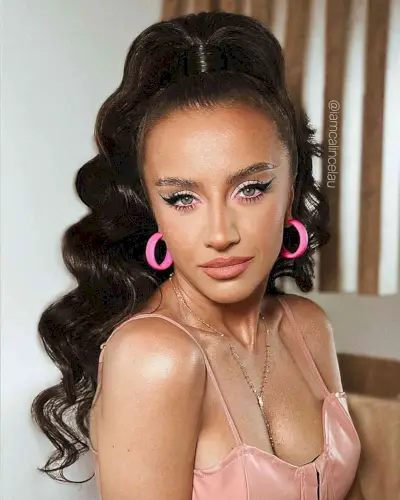 80s Sleek High Ponytail with Big Waves for Long Hair