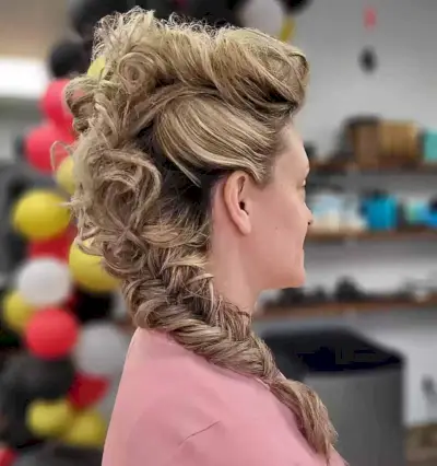 80s-Inspired Textured Mohawk Fishtail Braid for Long Hair