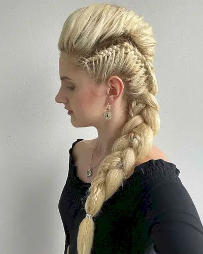 Long-Length Blonde Lagertha Viking Hairstyle with Huge and Mini Braids