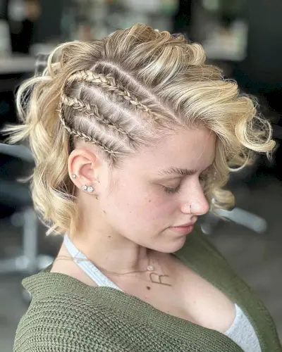 Viking Short Blonde Hair with Layered Waves and Small Braids