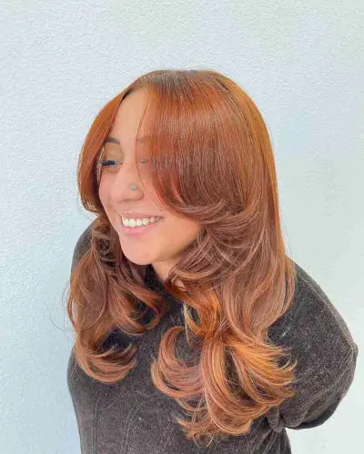 Long-Length Wavy Copper Rachel Butterfly Cut