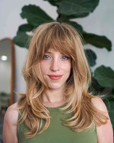 Armpit-Length Rachel Layered Shag with Thick Bangs