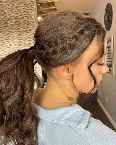 Graduation Wavy Low Pony Style with Side Braid for Long Hair
