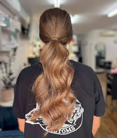 Easy Low Pony with Loose Waves for Graduation and Long Brown Hair
