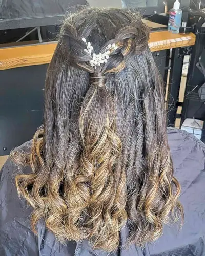 Half-Down Braid Style with Loose Curls for Graduating Girls with Medium Hair