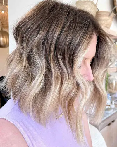 Wavy Long Bob with Bronde Balayage for Graduating Young Ladies