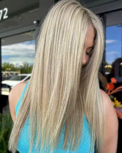 Chest-Length Blonde Straight Hair with Textured Ends for Graduation