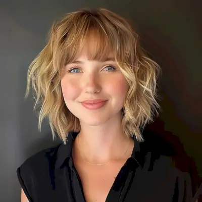 A noticeable tousled wavy bob hairstyle for thin hair