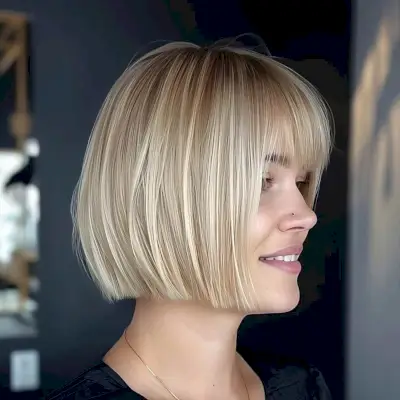 A classic Square blunt bob haircut for thin hair