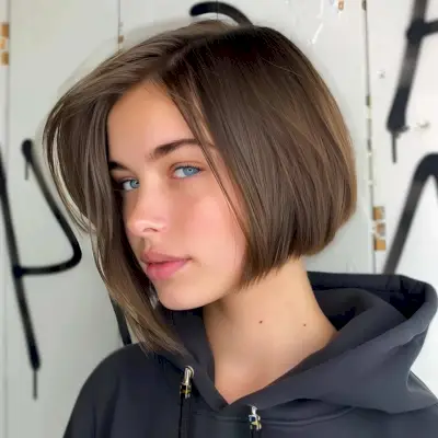 A beautiful asymmetrical bob haircut for thin hair