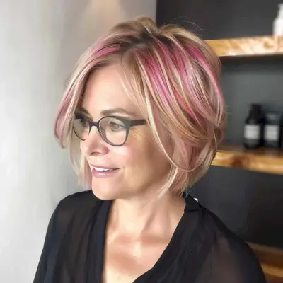 Short hair with pops of pink color for thin hair