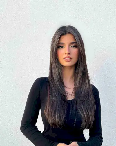 Center-Parted Long Straight Hair with Front Layers