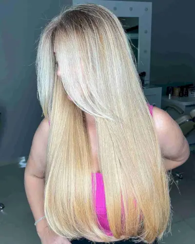 Shadow-Rooted Blonde Highlights on Extra Long Straight Hair