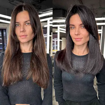 Sleek Straight Hairstyle with a Side Part