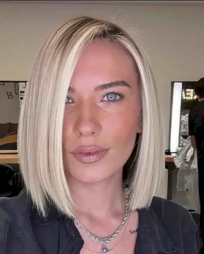 Deep Side Part Style on a Blonde Straight Lob