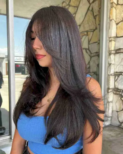 Straight Long Layered Face-Framing Haircut