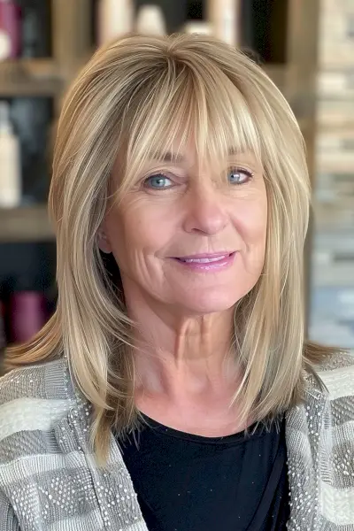 Shoulder Length Straight Shag for Older Women