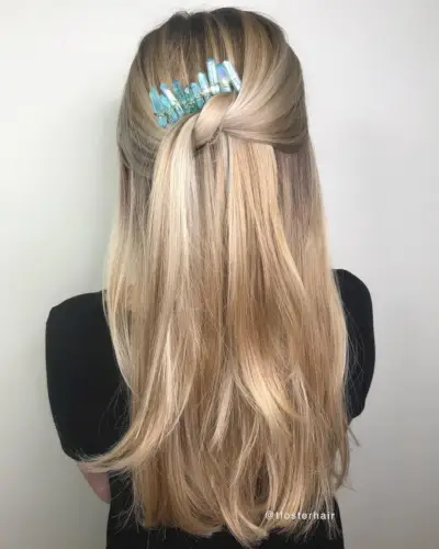 Simple Half Updo for Long Straight Hair