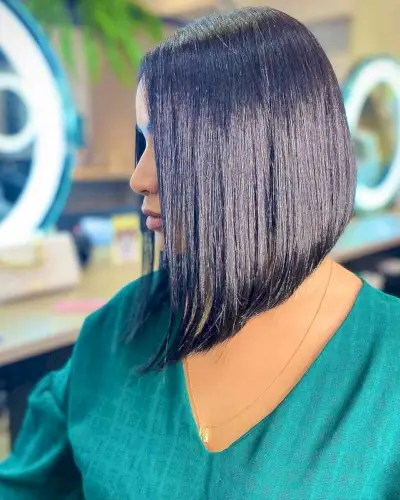 Glossy Long Angled Bob for Straight Hair