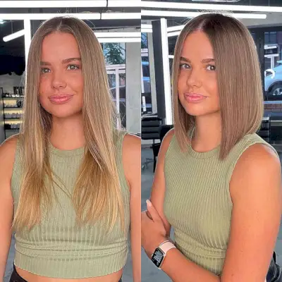 Straight Sleek Light Brunette Lob Cut