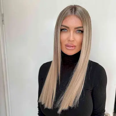 Straight Center-Parted Long Blonde Thin Hair for women with blunt ends