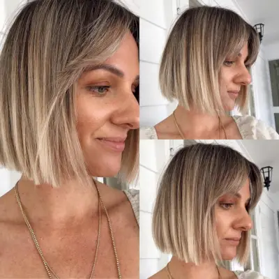 Straight bob with curtain bangs haircut