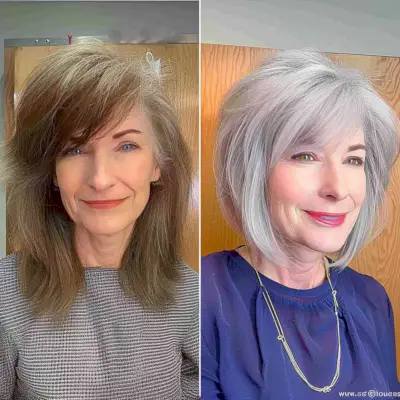 Silver Layered Bob Transformation for Mature Women with Fine Hair