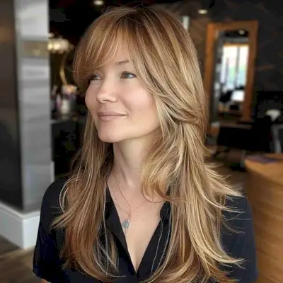 Fine Hair with Layers & Honey Babylights hairstyle