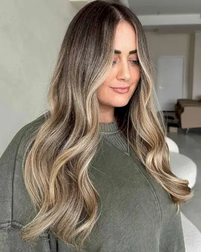Long Soft Beachy Waves and Blonde Highlights