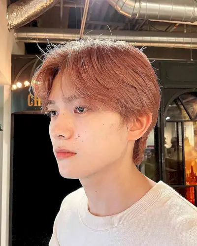 Korean Peach Hair with Curtain Bangs for Boys