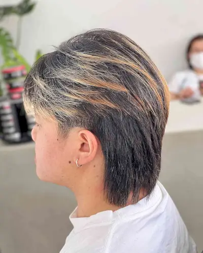 Kpop-Styled Straight Mullet with Blonde Accents For Men